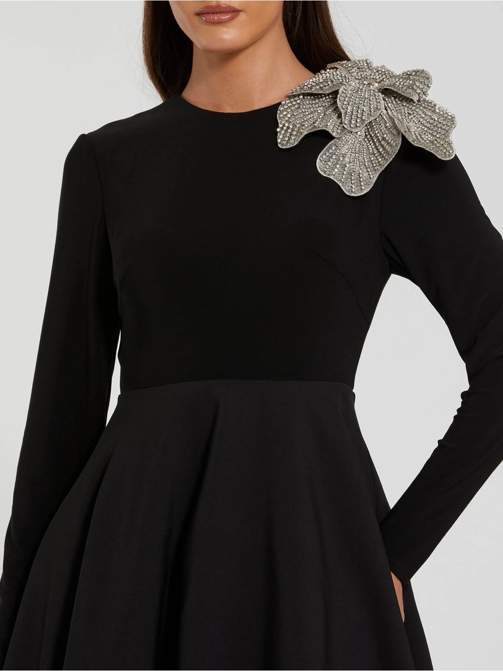 MAC DUGGAL Black Long Sleeve Ball Gown Taffeta with 3D Rhinestone Flower - Picture 13 of 13
